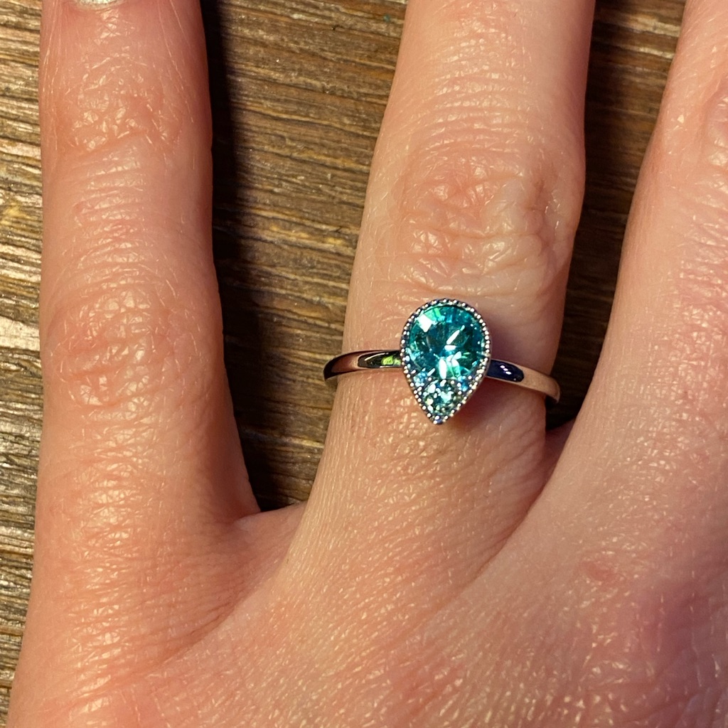 Silver And Blue Teardrop Gemstone Ring 12$